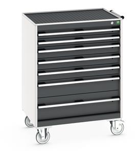 Bott Cubio 7 Drawer Mobile Cabinet with external dimensions of 800mm wide x 650mm deep  x 1085mm high. Each drawer has a 50kg U.D.L. capacity with 100% extension and the unit also features drawer blocking and safety interlocks.... Bott MobileTool Storage Cabinets 800 x 650